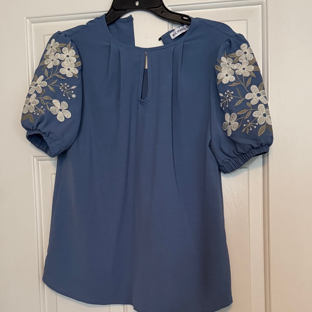 Blue Floral Embroidered Women's Top
